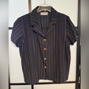 Liz Alig Handwoven Cotton Button-Up Navy Women's Top NWOT